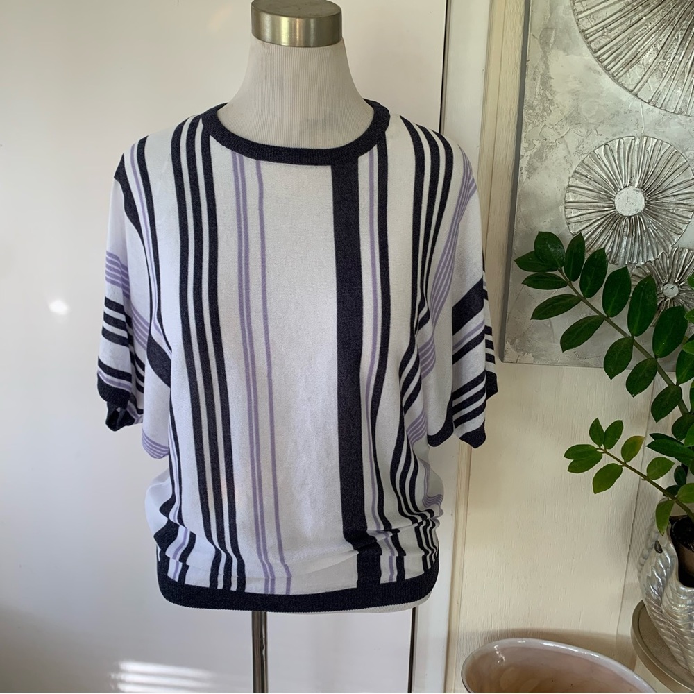 NWT DKNY striped viscose blend short sleeve top size L
